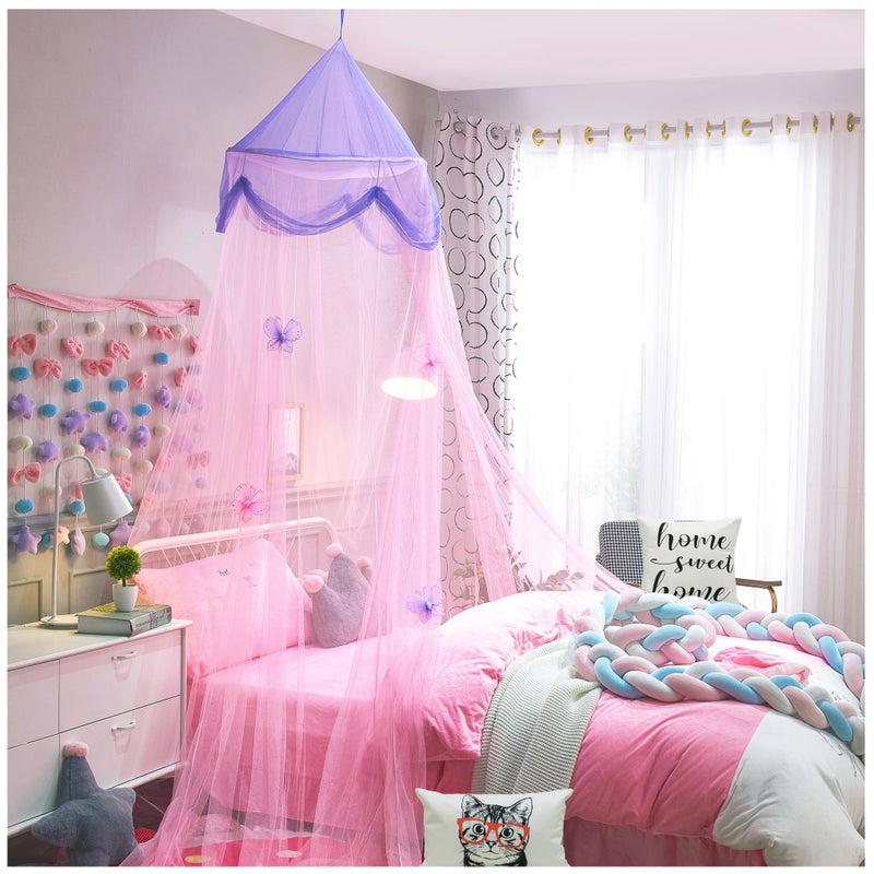 NYDECOR Mosquito Net Bed Canopy Curtains Princess Butterfly Reading Canopies for Girls Kids Single Twin Full Queen Size Beds, Pink and Purple - Image 1
